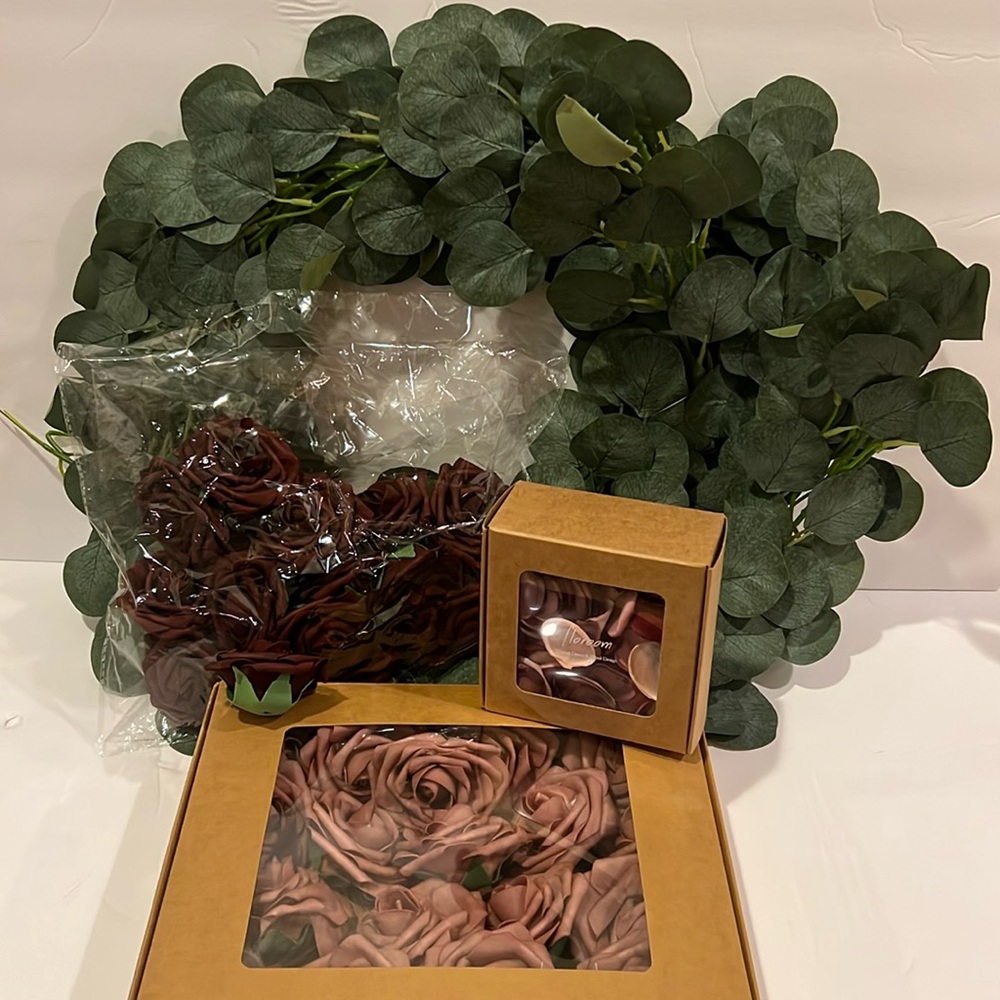 Bridal or Baby Shower Decor - Dusty Rose, Burgundy and Greenery Decorations